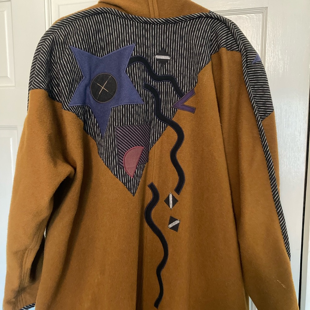 1980s wool overcoat with geometric appliqué